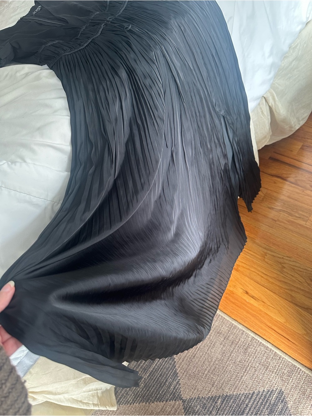 J. Crew Black Pleated Tie Waist Dress in Luster Georgette Maxi Dress - Picture 7 of 9